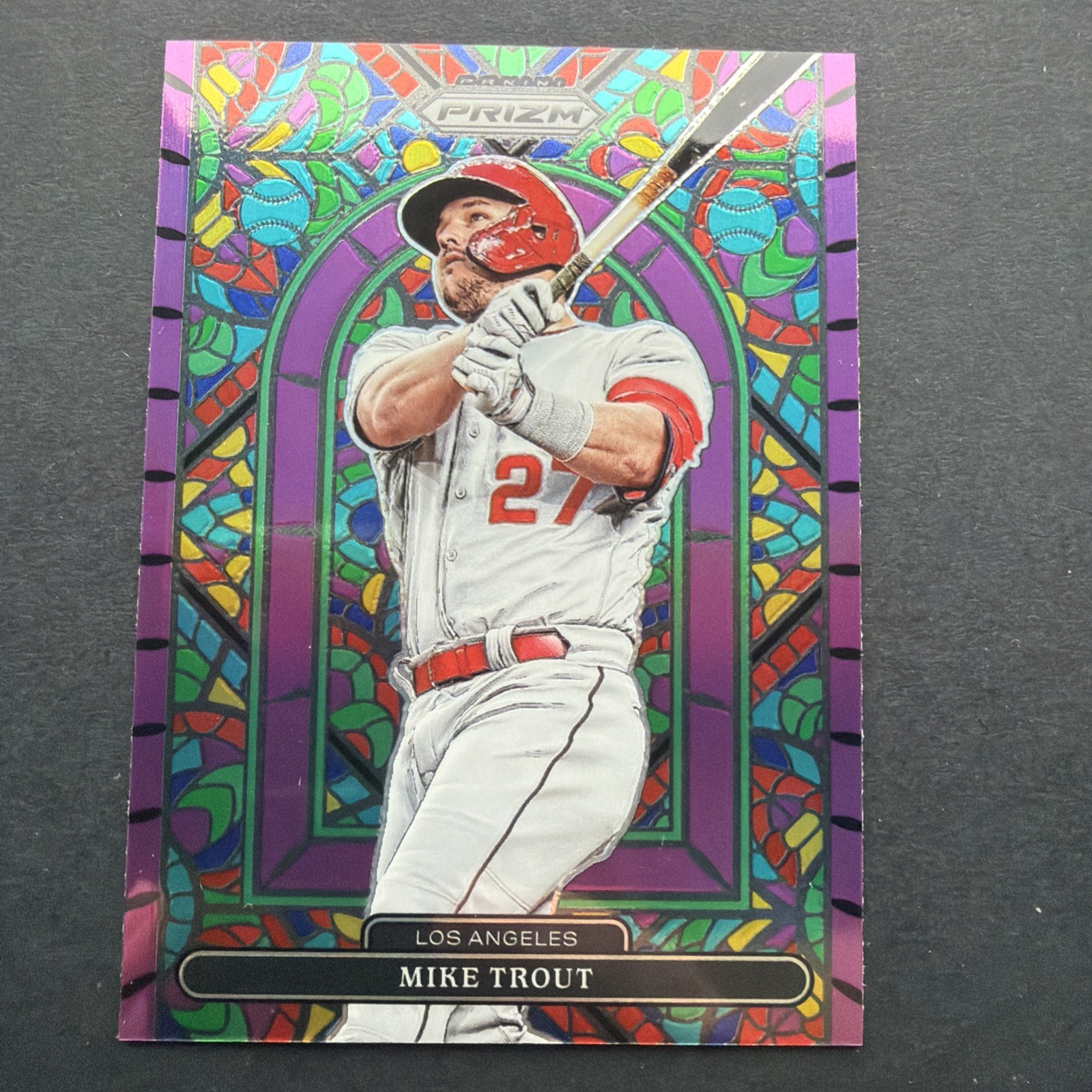 2022 Panini Prizm - Stained Glass Mike Trout #SG-5 Purple Prizm 2022 Panini Prizm - Stained Glass Mike Trout #SG-5 Purple Prizm
