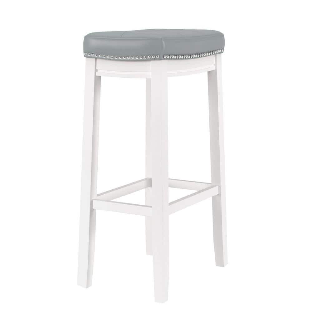 Linon Concord 32.25 in White Gray Backless Wood Bar Stool w/ Faux Leather Seat Linon Concord 32.25 in White Gray Backless Wood Bar Stool w/ Faux Leather Seat