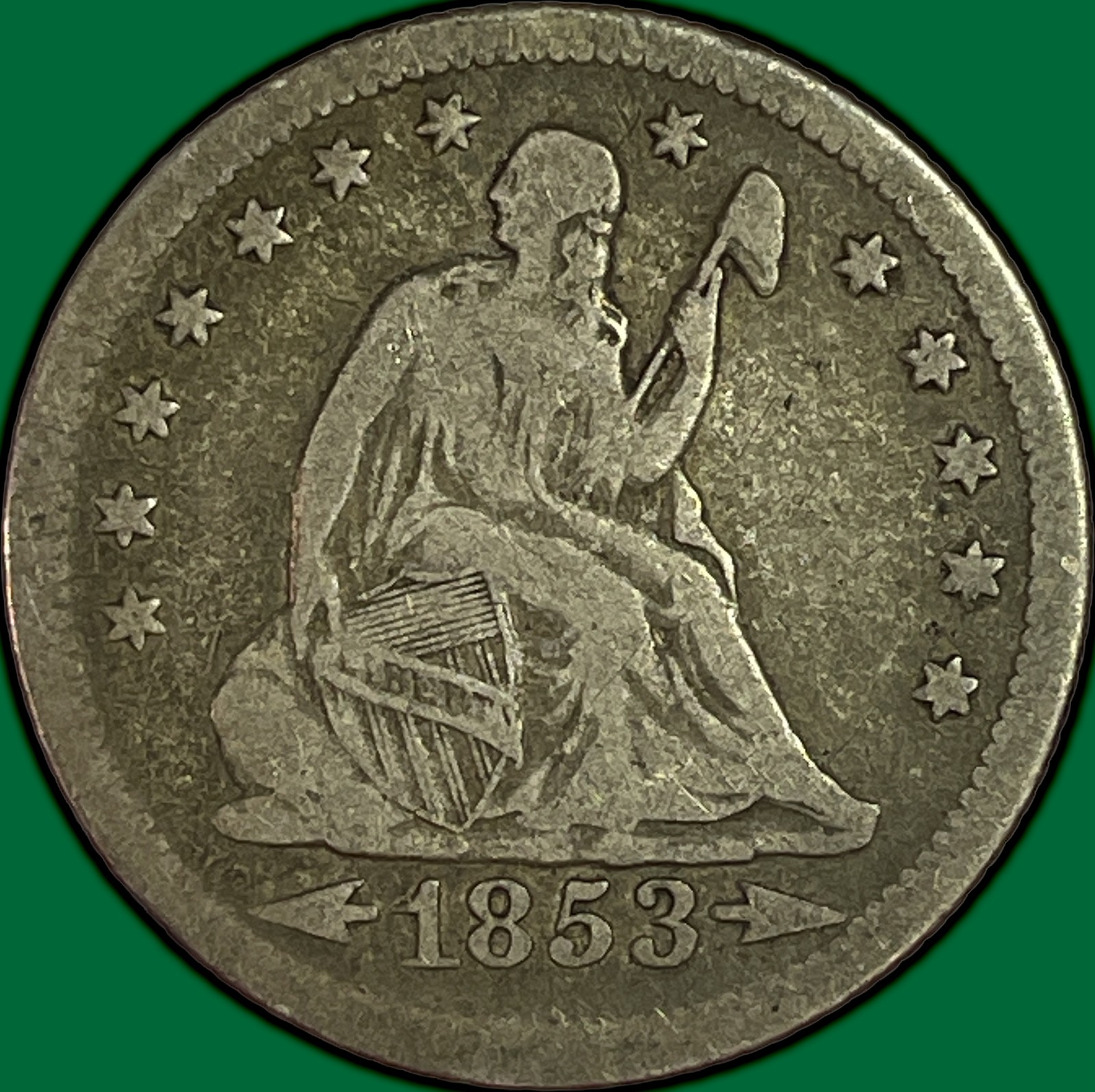 1853-O Arrows & Rays Seated Liberty Quarter Fine F Coin #46770
