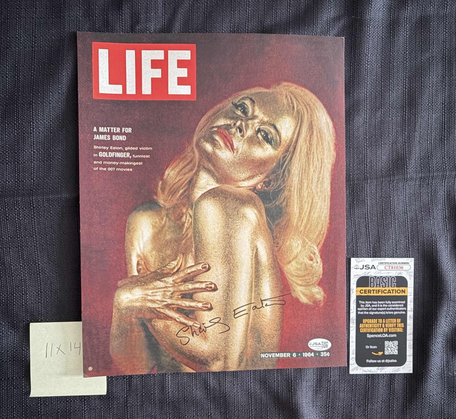 Shirley Eaton Signed Life Magazine Facsimile Gold Finger Cover JSA COA Shirley Eaton Signed Life Magazine Facsimile Gold Finger Cover JSA COA