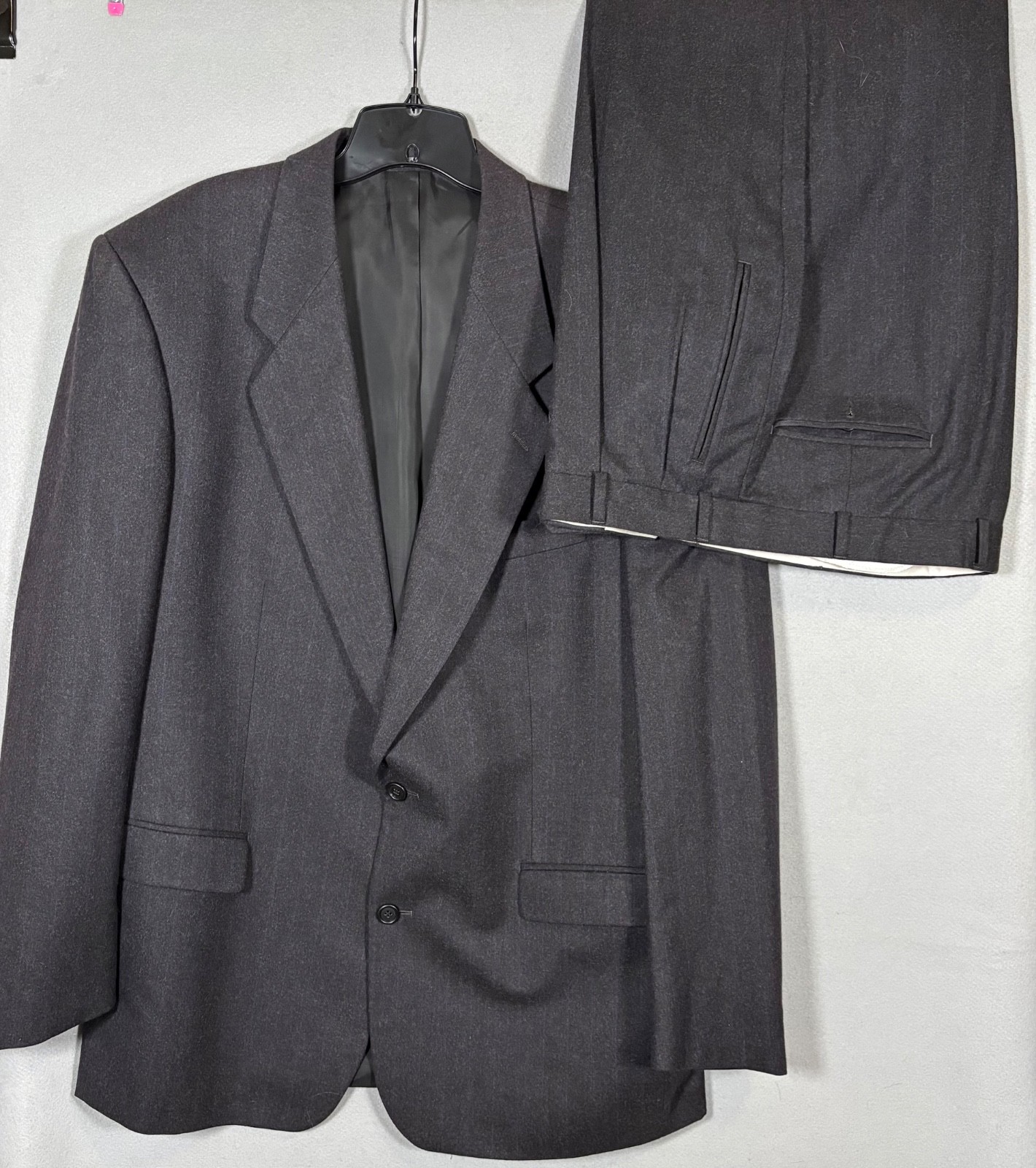 VTG Baumler Suit Mens 46L Charcoal 2 Button 100% wool Vitale Barberis Canonico 