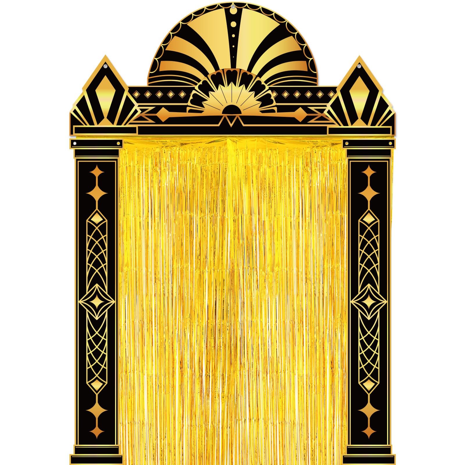 Peryiter 5 Pcs 1920s Party Decorations with Gold Foil Curtain Backdrop Peryiter 5 Pcs 1920s Party Decorations with Gold Foil Curtain Backdrop
