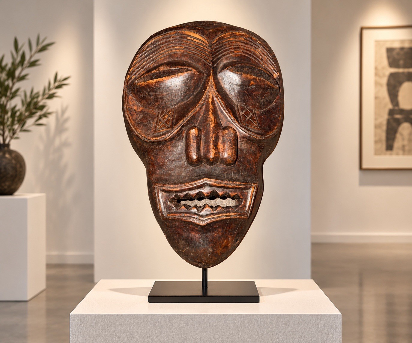 Vintage Hand Carved Wood African Mask Chokwe Style Face Tribal Wall Hanging Art Vintage Hand Carved Wood African Mask Chokwe Style Face Tribal Wall Hanging Art