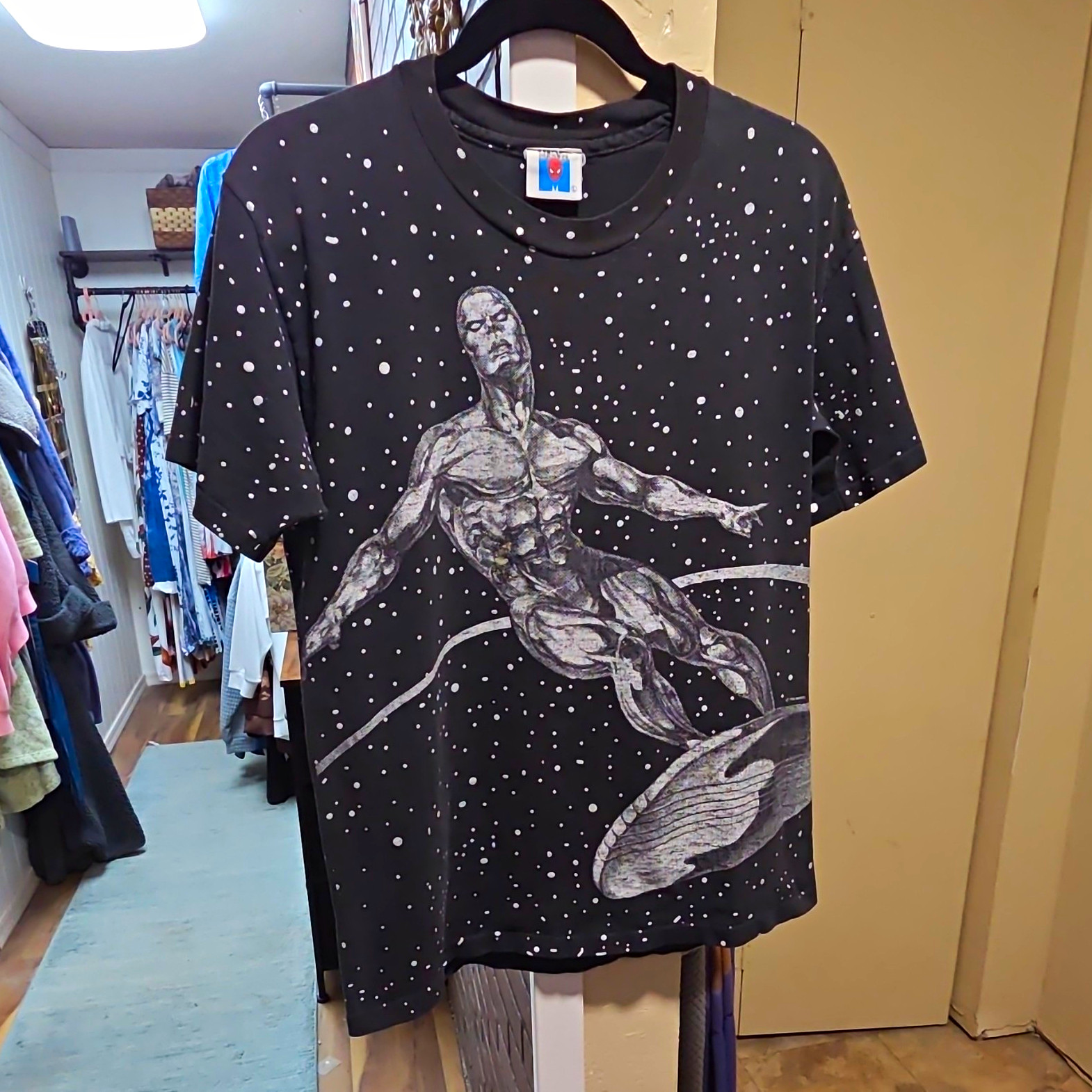 Vtg 1991 Marvel Comics Silver Surfer All Over Print T-Shirt AOP Single Stitch Vtg 1991 Marvel Comics Silver Surfer All Over Print T-Shirt AOP Single Stitch