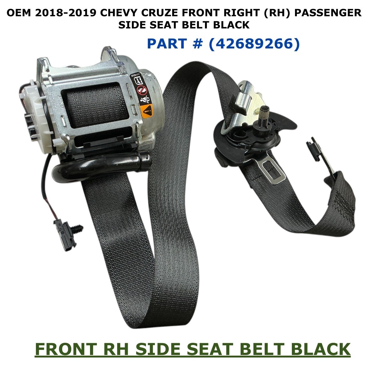 2018-2019 Chevy Cruze front right side seat belt BLACK 42689266