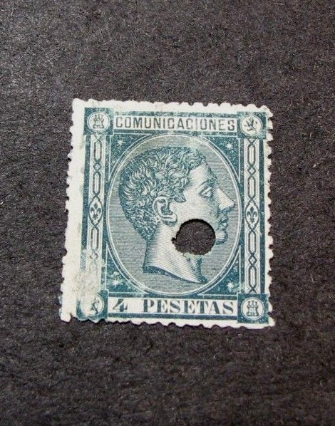 Spain  Scott#  220 King Alfonso XII 1875 Punch Cancel  C428
