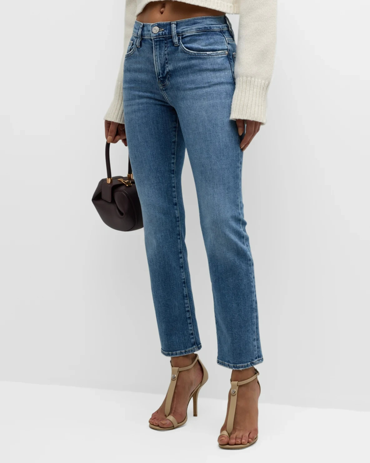 FRAME Le High Straight Ankle Jeans Women\'s 25 Daphne Blue Button Zip Closure