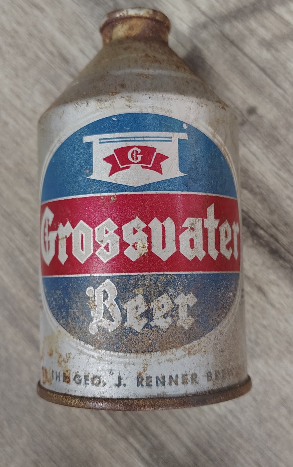 🗽GROSSVATE CONE TOP BEER CAN CROWN TRAINER Geo J Renner Brewing Akron Ohio