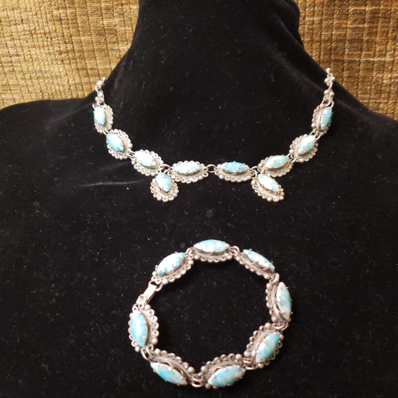 Vintage Navajo Sterling Silver Turquoise Cuff Bracelet & Necklace Vintage Navajo Sterling Silver Turquoise Cuff Bracelet & Necklace