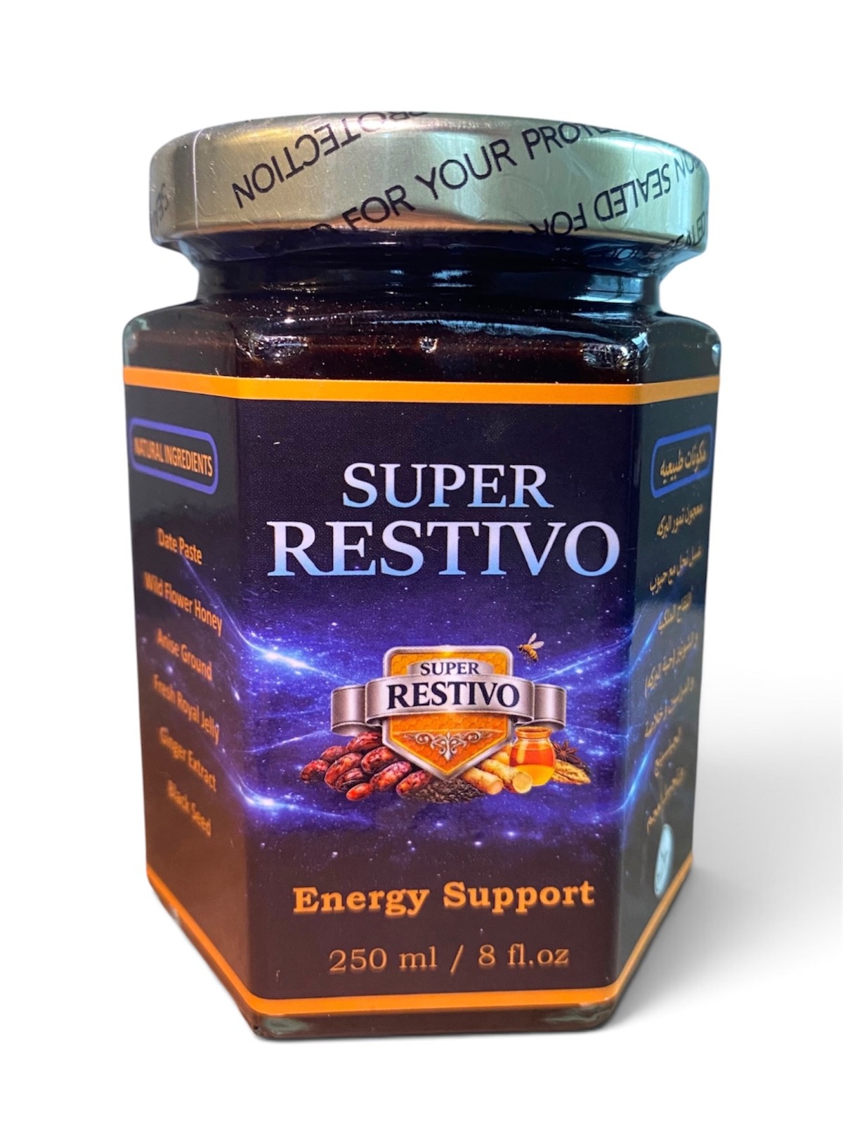 Super Restivo Energy Support Paste, Date Paste Royal Jelly Ginger, 250 ml