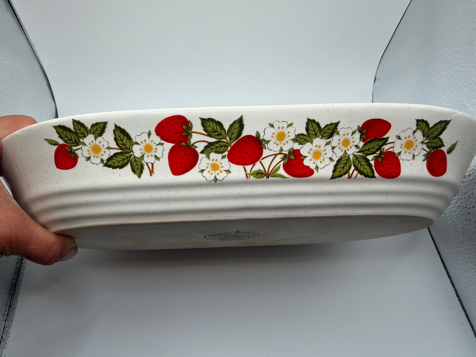 VTG Action Strawberry Divided Casserole Baking Dish Japan Stoneware Cottagecore