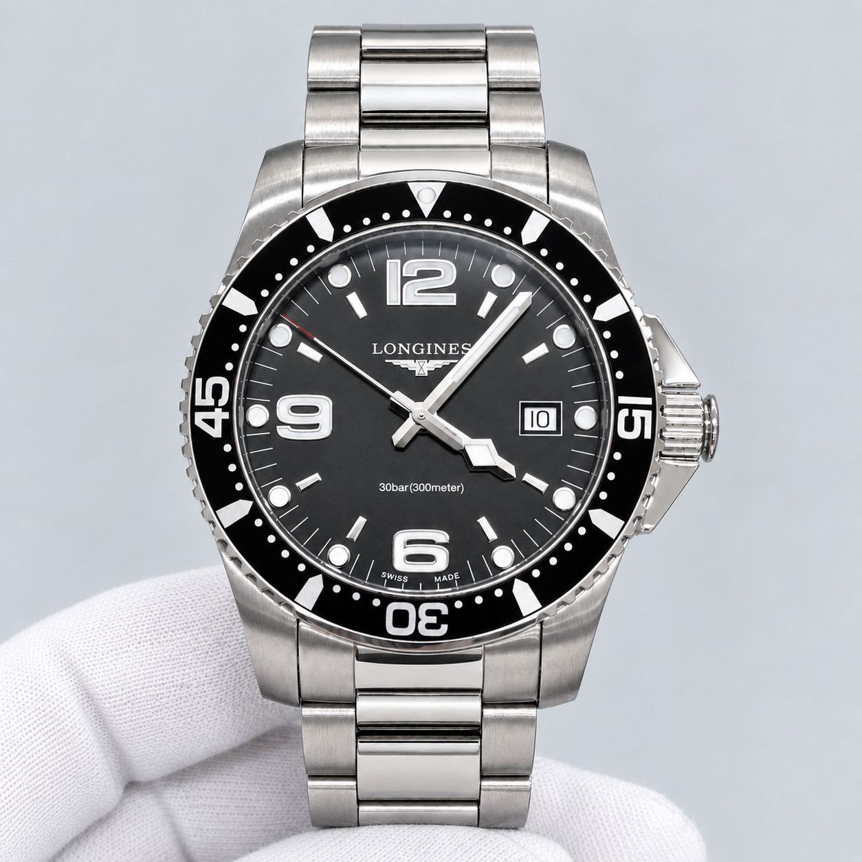 New Longines HydroConquest Quartz 41 Black Dial Steel Men's Watch L3.740.4.56.6
