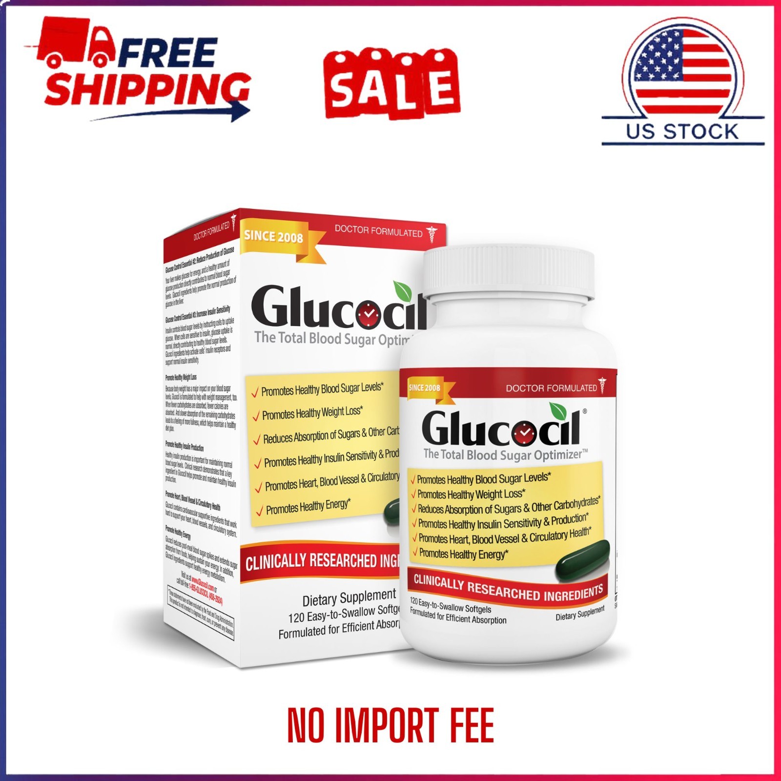 Glucocil 120CT 30-Day Blood Sugar Support Premium Formula Since 2008 New Sealed