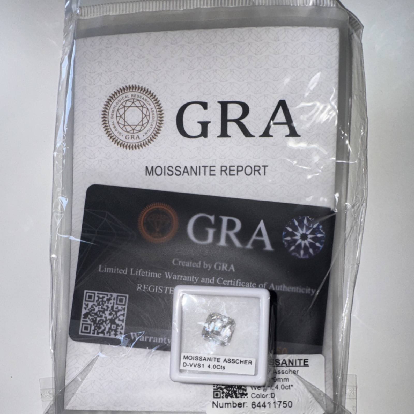GRA Certified 4.0ct Asscher Cut Moissanite D VVS1 Loose Gemstone