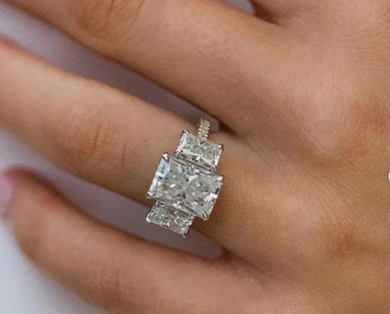 3.5CT Radiant Cut Lab Created Diamond 14K Yellow Gold FN Wedding Engagement Ring
