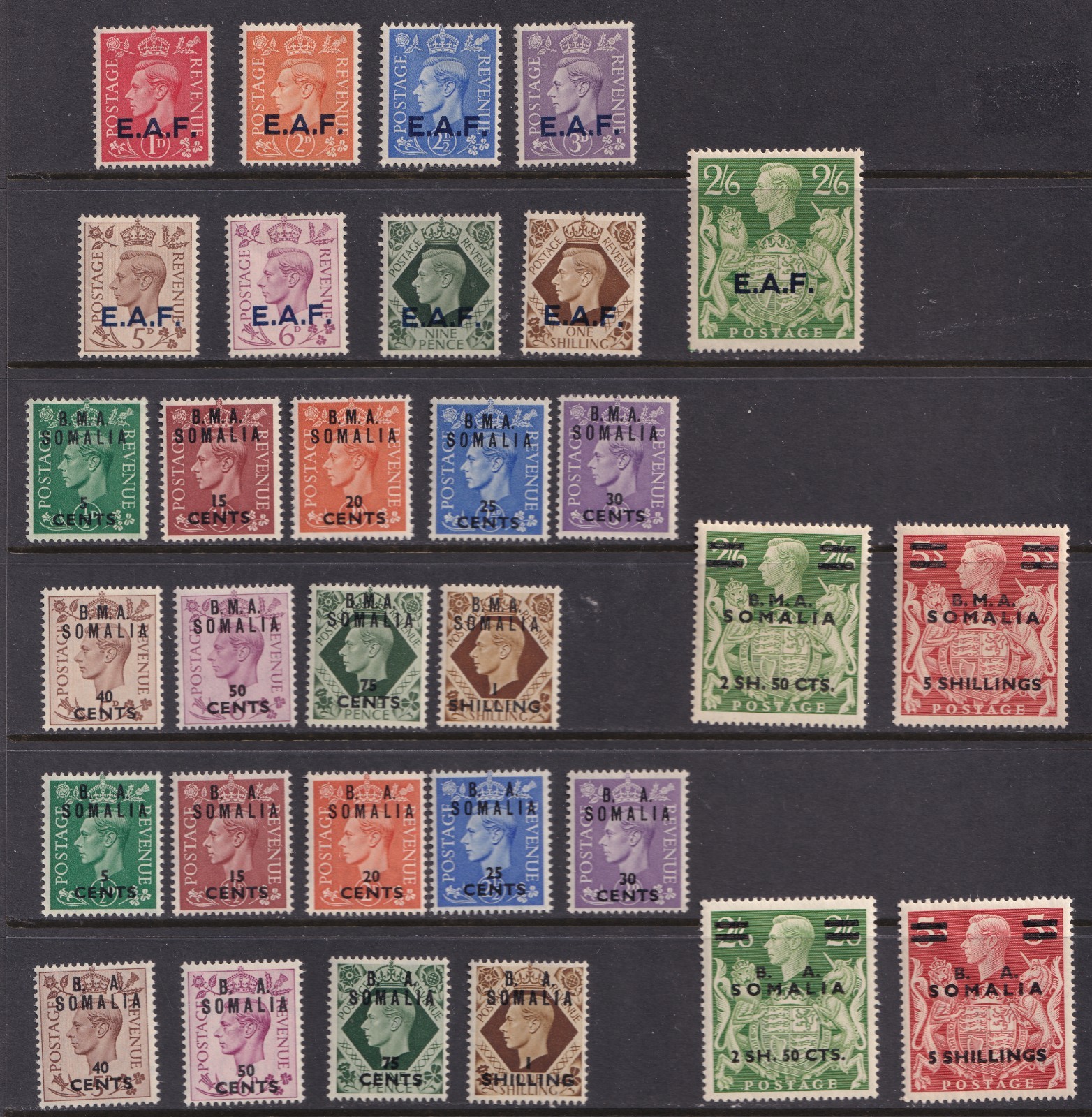 EAF/BMA/BA Somalia Stamps 1943-1950 SGS1/31 Complete BOIC Set Mint Hinged CV£148