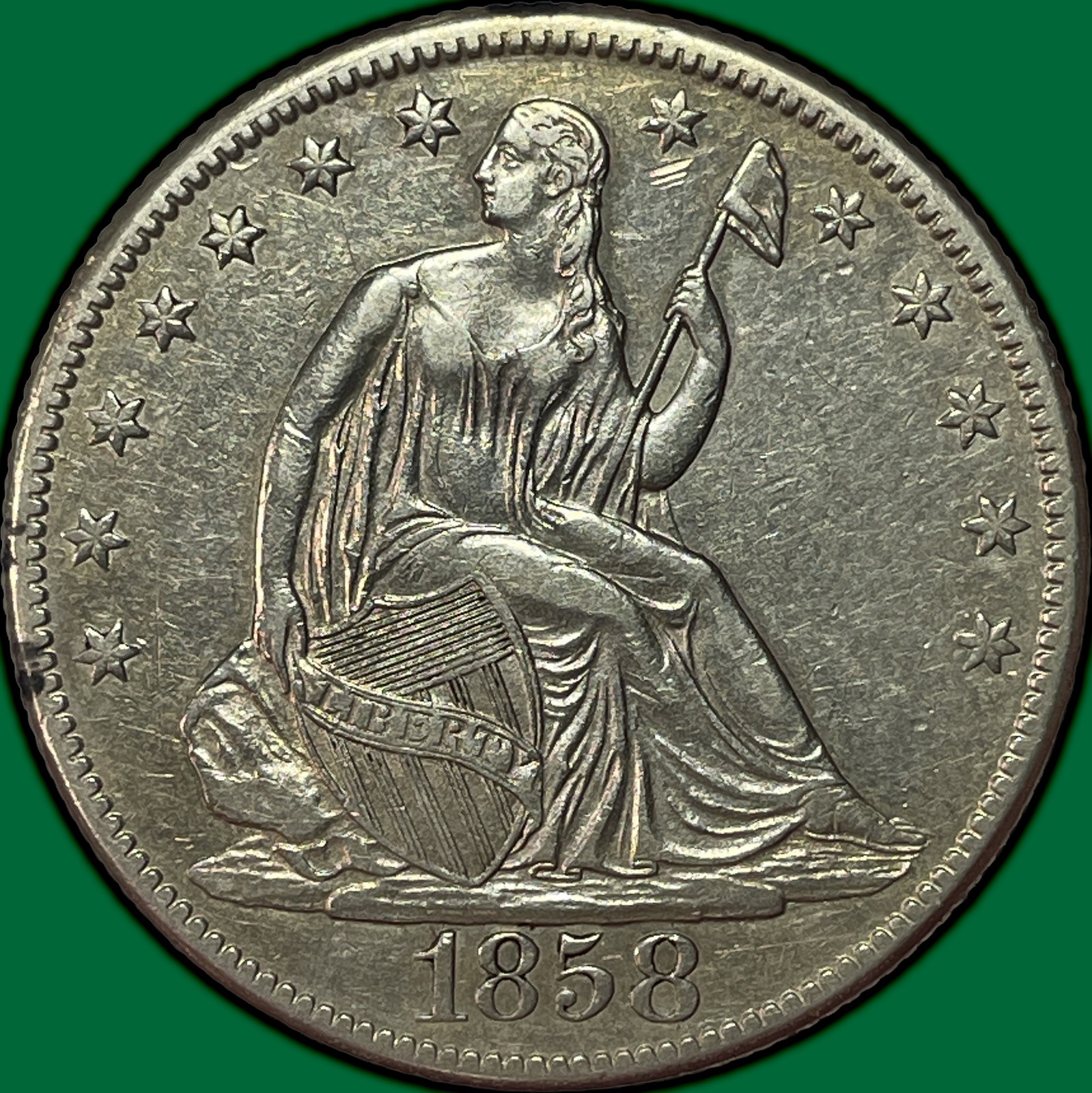 1858-O Seated Liberty Half Dollar Almost Uncirculated AU Coin #45071