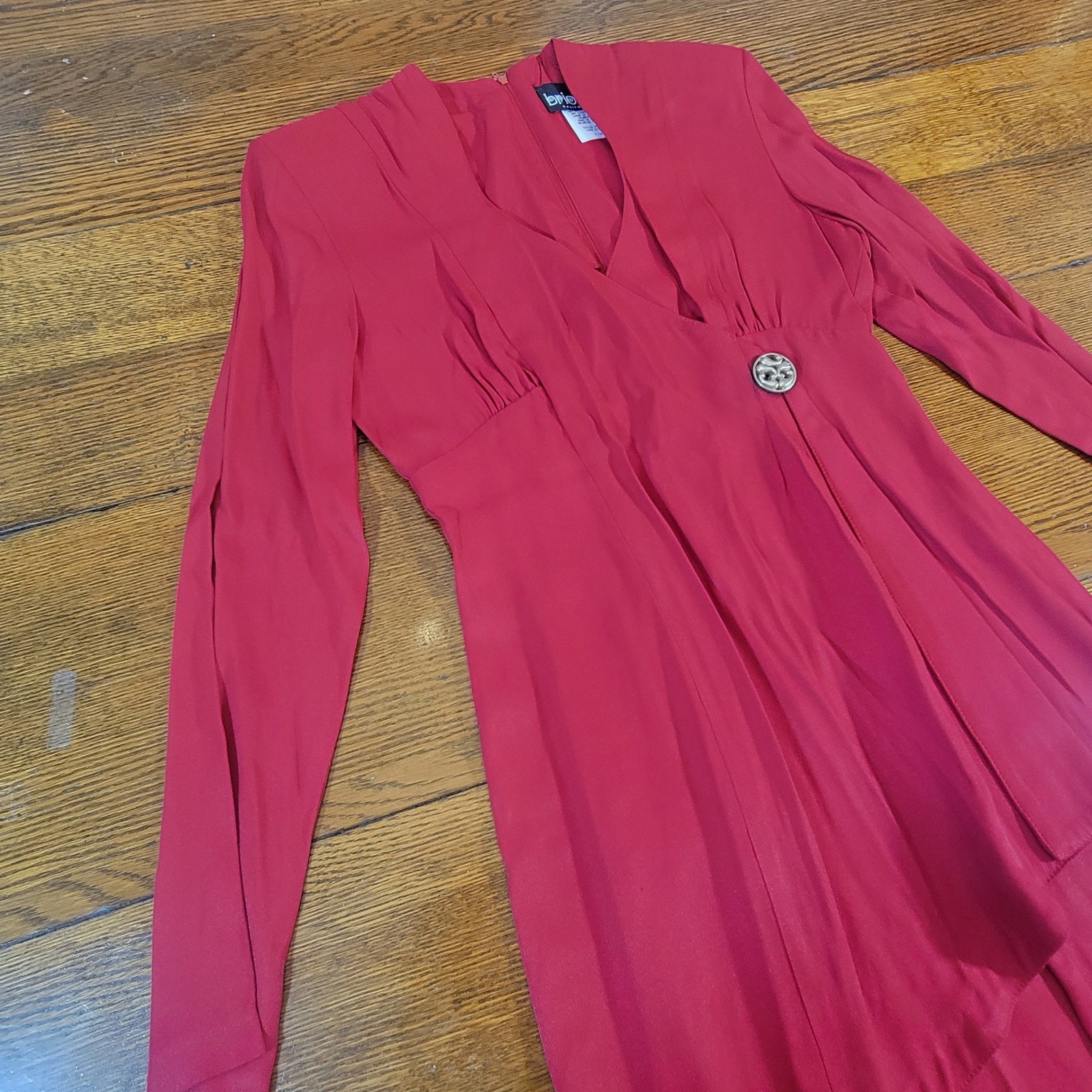 Vintage Brioche California Red Dress Long Sleeve V Neck Midi Women\'s Size 7/8