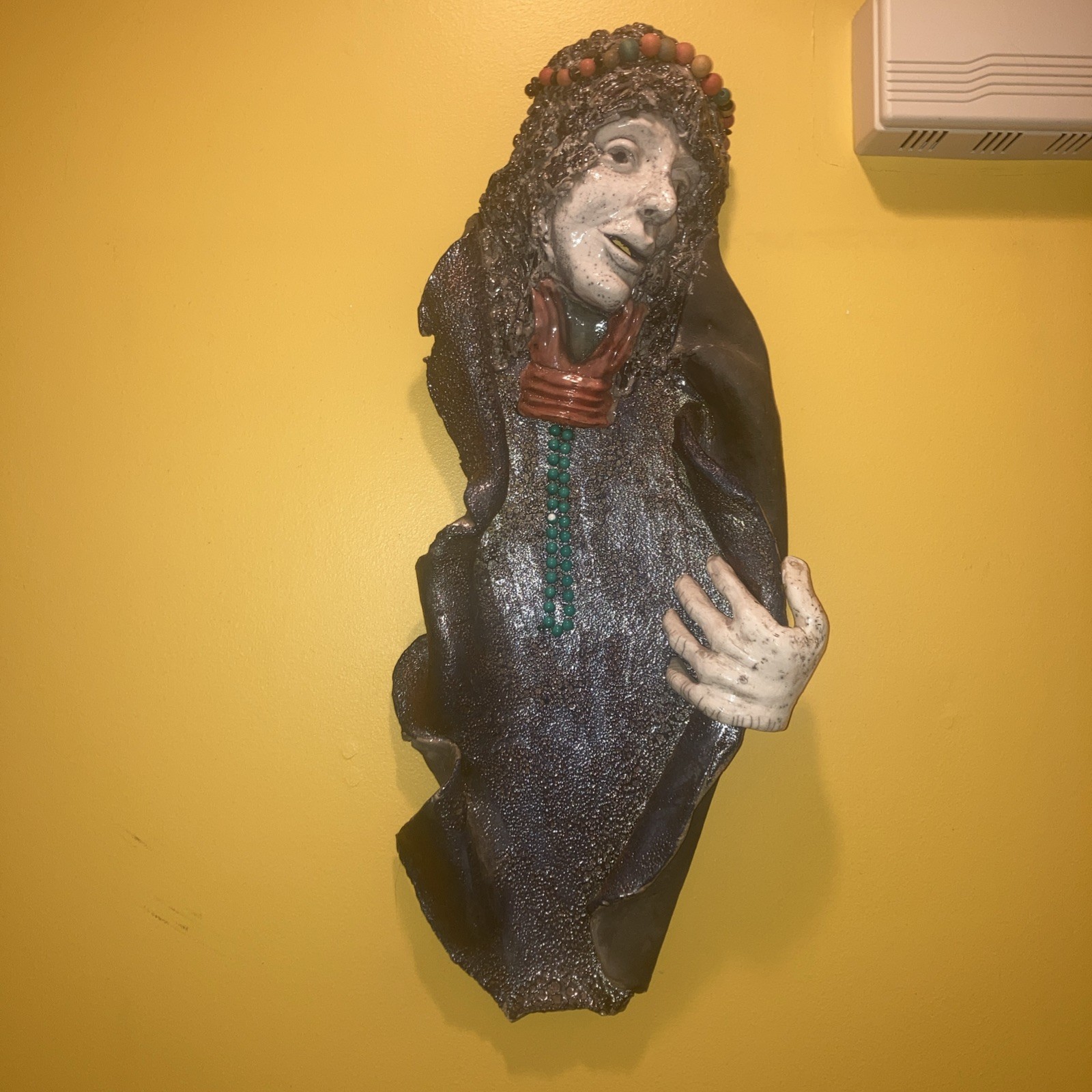 OOAK Mixed Media Wall Face Sculpture Gypsy Woman Art Unique Face Bust Art