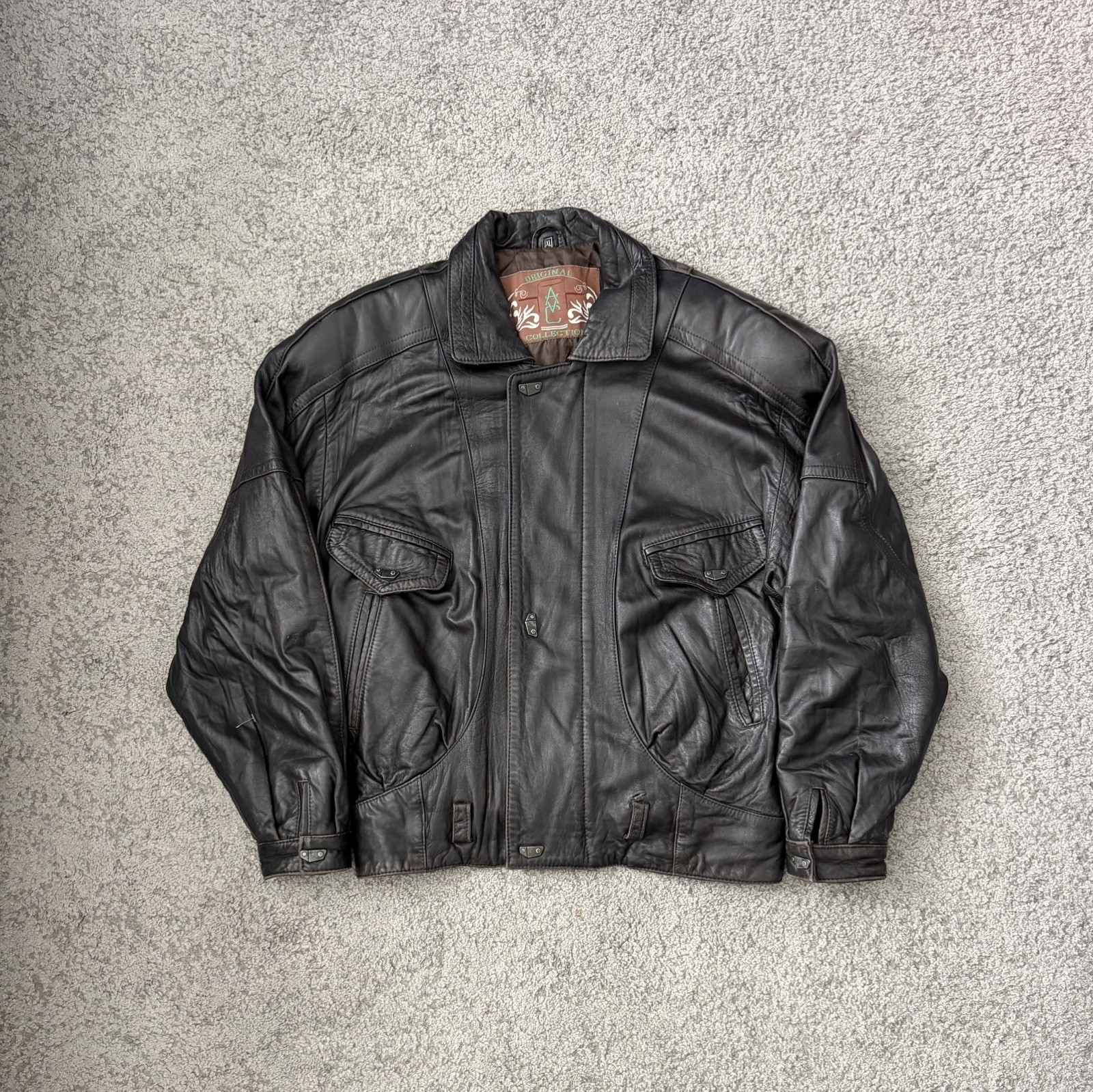 Vintage OG Collection Black Biker Leather Bomber Jacket XL