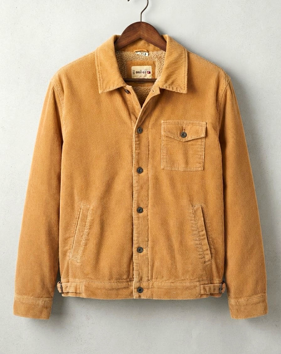 Vintage BKE 67 Buckle Tan Corduroy Sherpa Jacket Button Front Point Collar