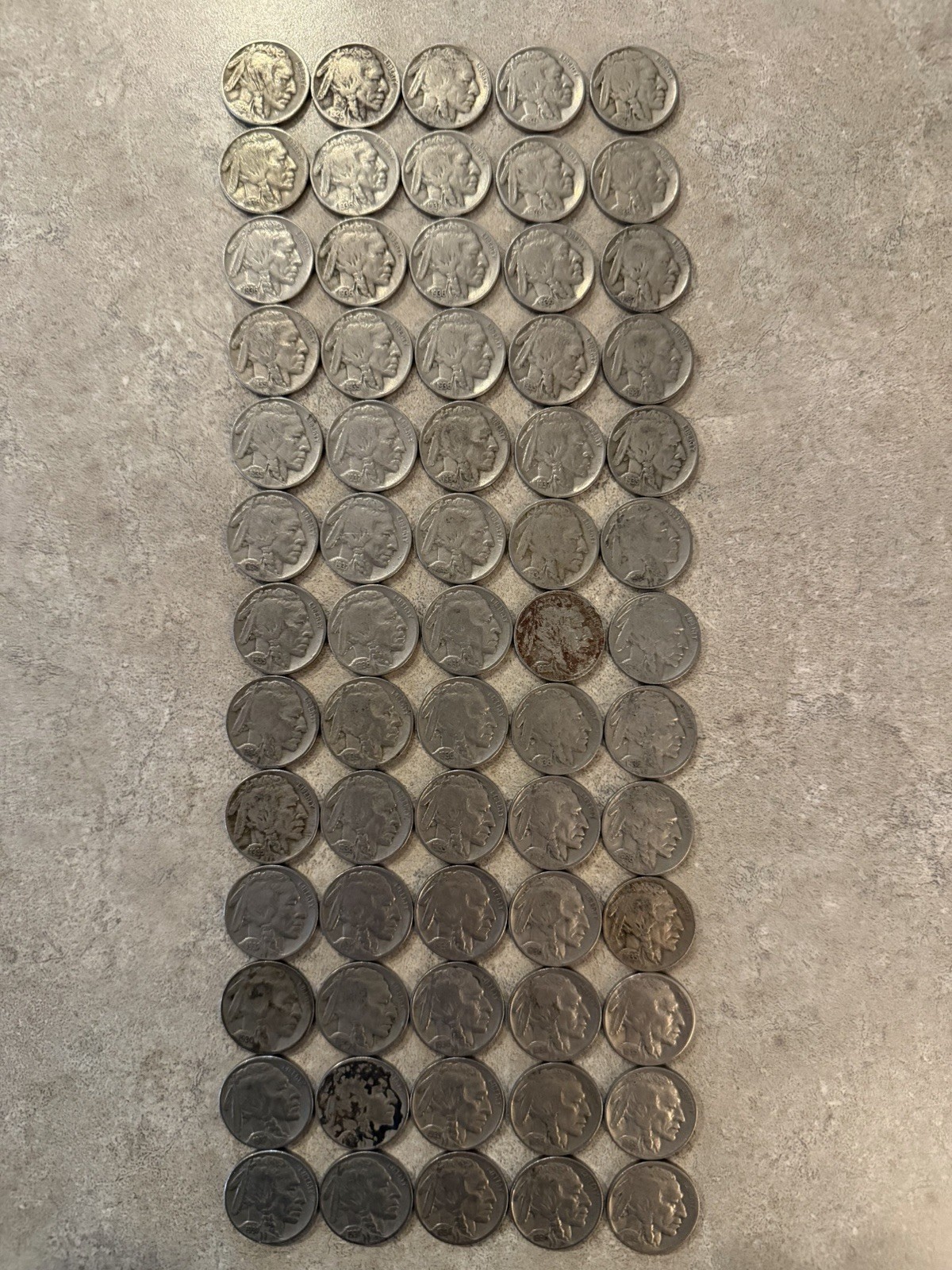 160 Buffalo Nickels 1925-1938 Lot – 65 Dated + 95 Dateless – Circulated