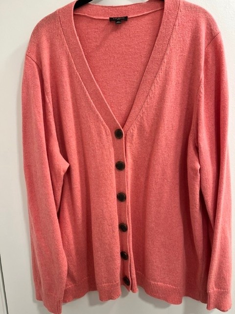 Talbots Salmon Pink V-Neck Cardigan Sweater, Salmon Pink, 2X, NWOT