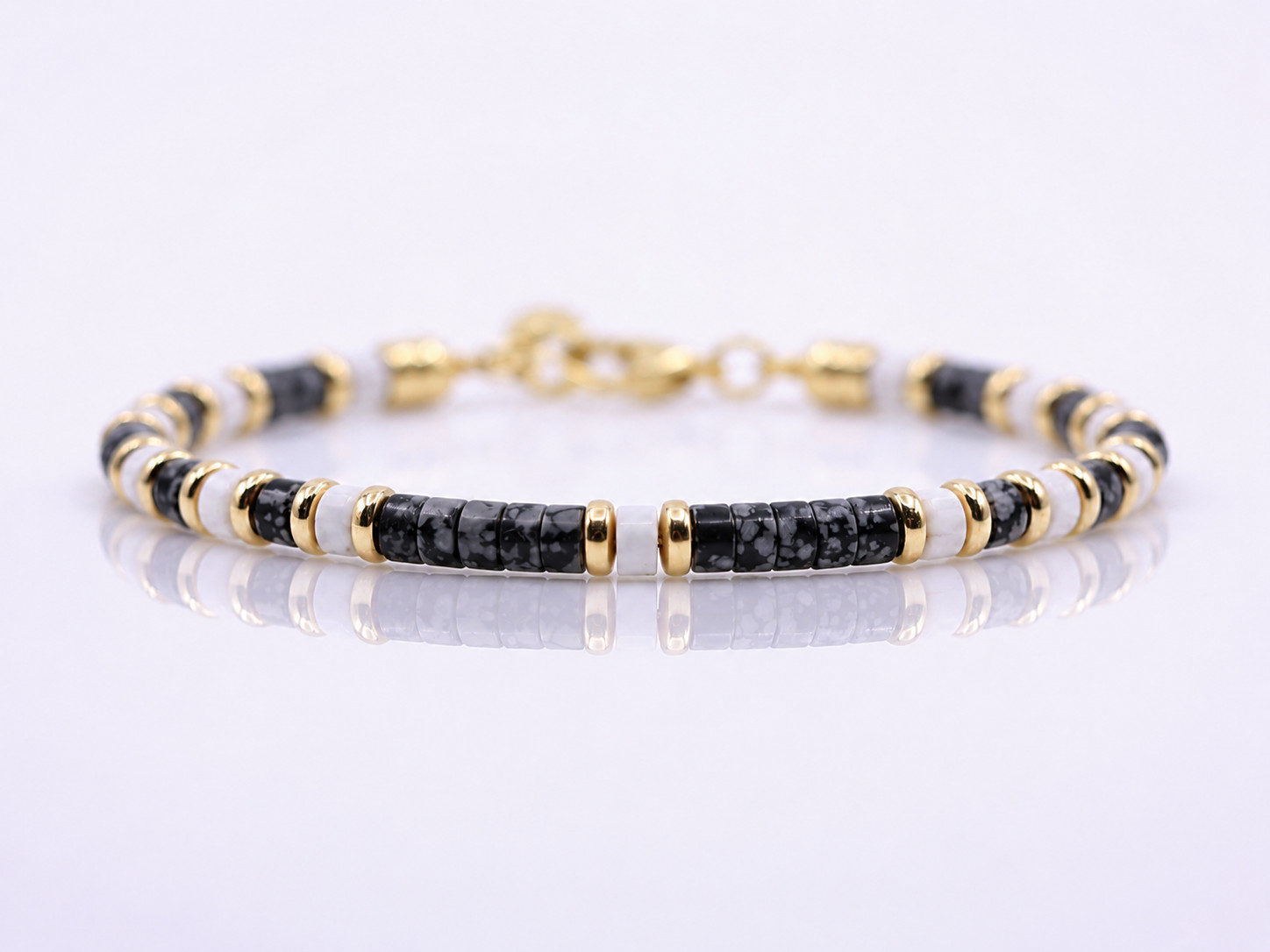 4mm Obsidian White Buffalo Bracelet | Solid 14K Gold | Unisex