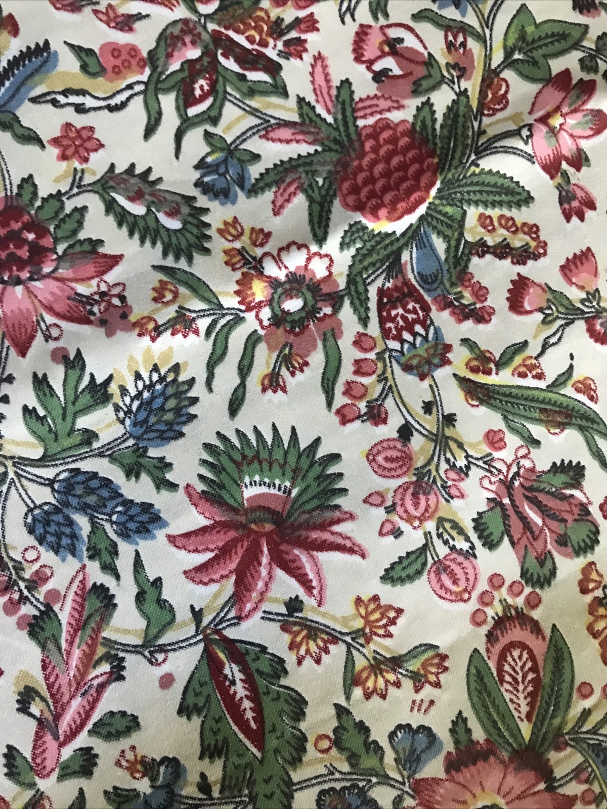 Vintage Jacobean Indienne Floral Polished Cotton Chintz Fabric BTY 4 yds X 36”