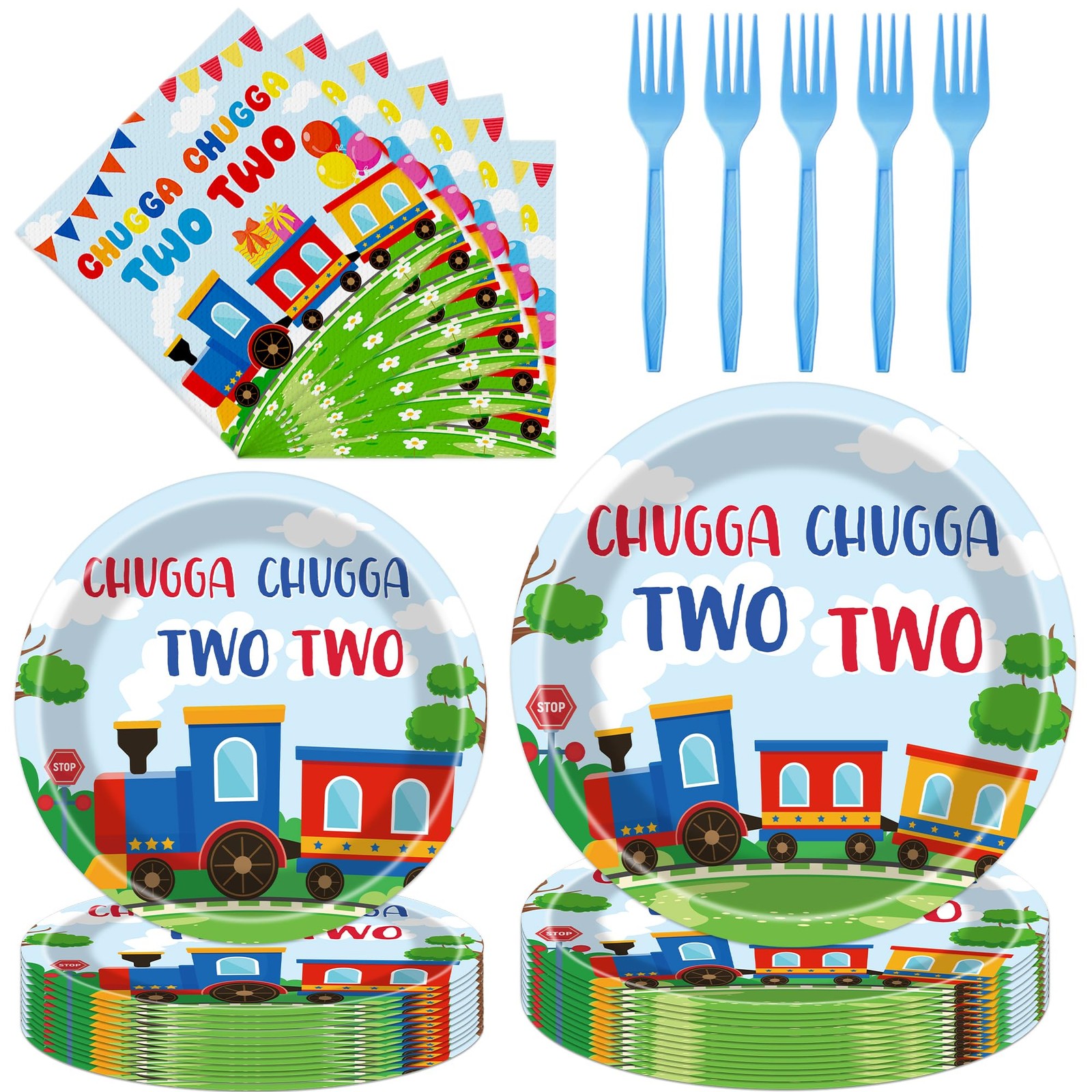 Chugga Chugga Two Two - 96 Pcs Train 2nd Birthday Decorations