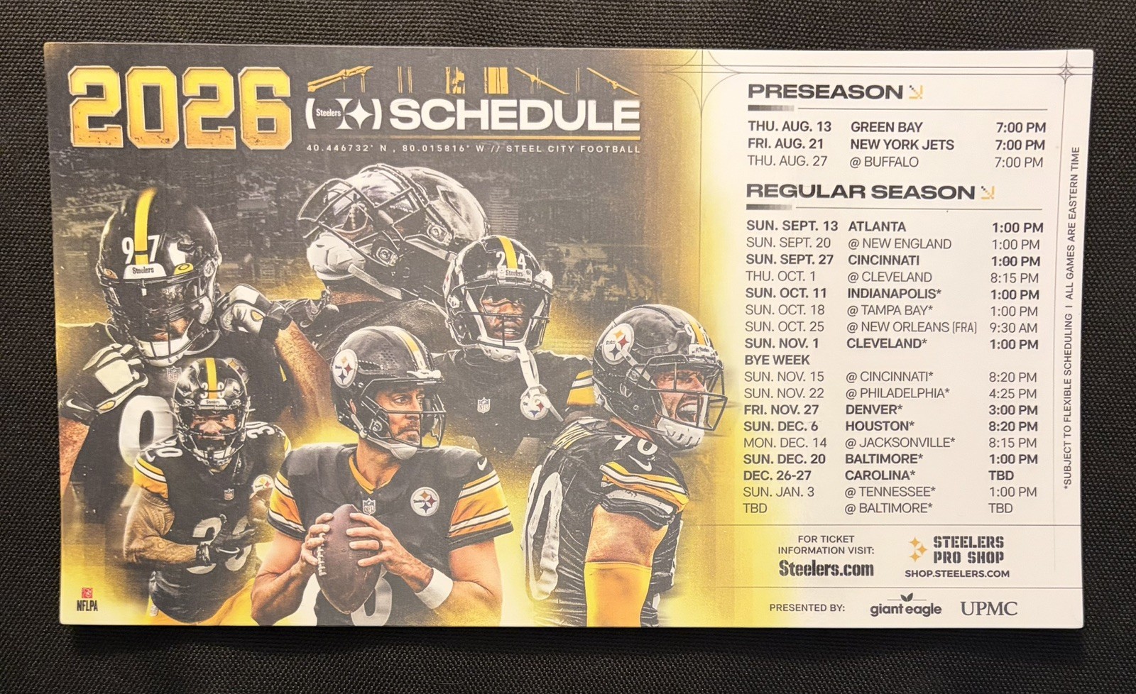 OFFICIAL 2026 Pittsburgh Steelers Schedule Magnet  