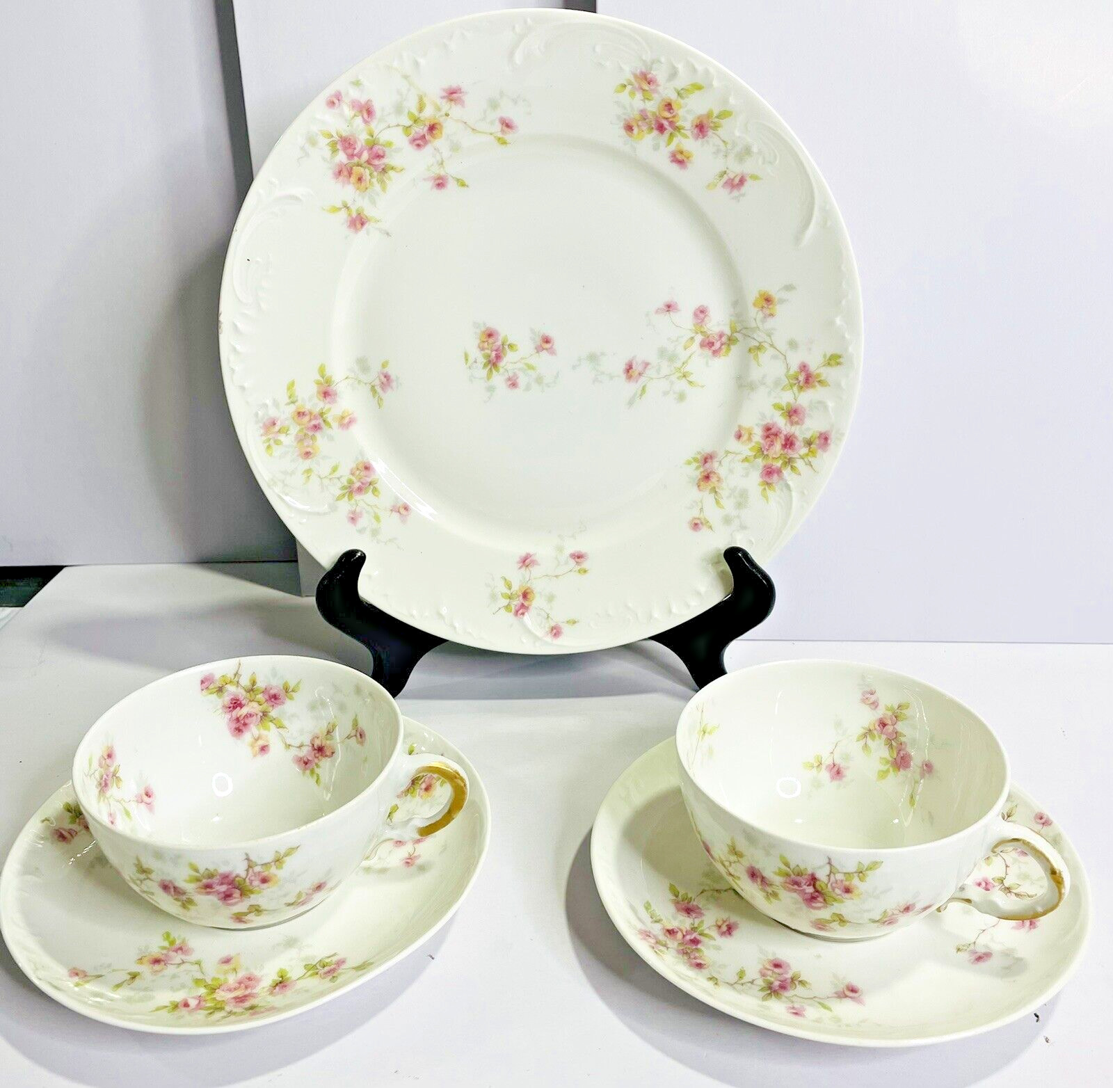 5 Pc - Antique Theodore Haviland Limoges Cup, Saucer, Plate Floral & Gold France