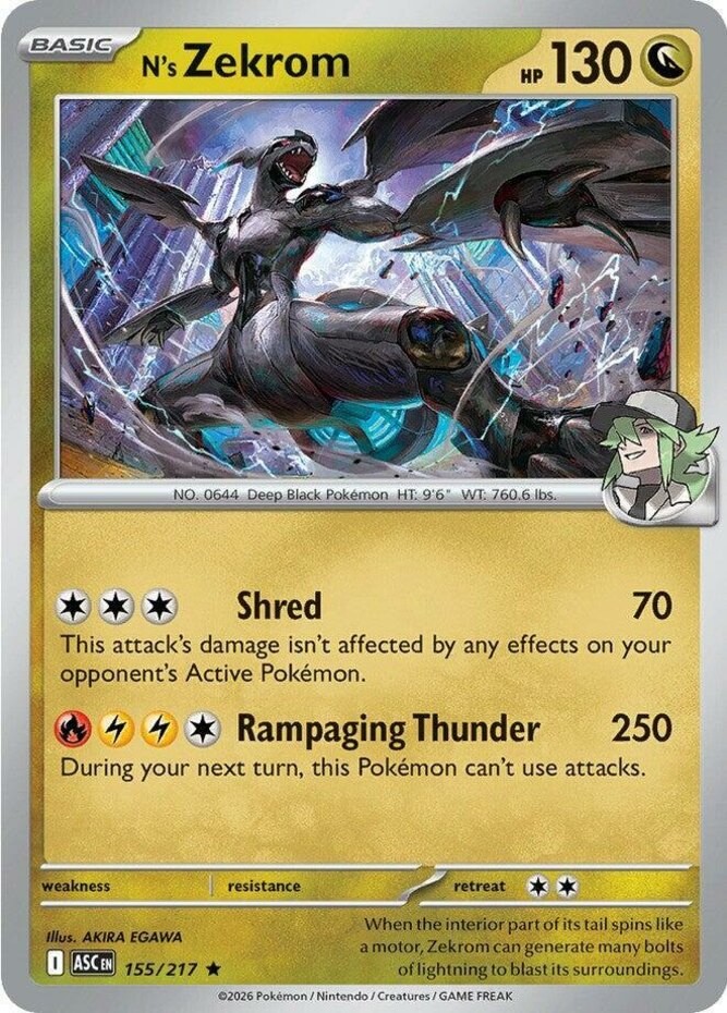 N\'s Zekrom - 155/217 - Holo Rare Pokemon NM-Mint Ascended Heroes