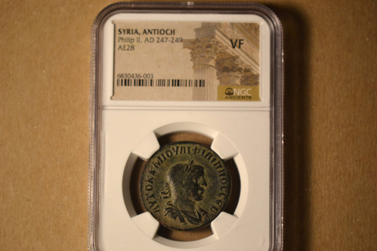 Antioch: Philip II.  AD 247-249.  AE28-  NGC VF, Adjusted Flan.  Lovely Coin