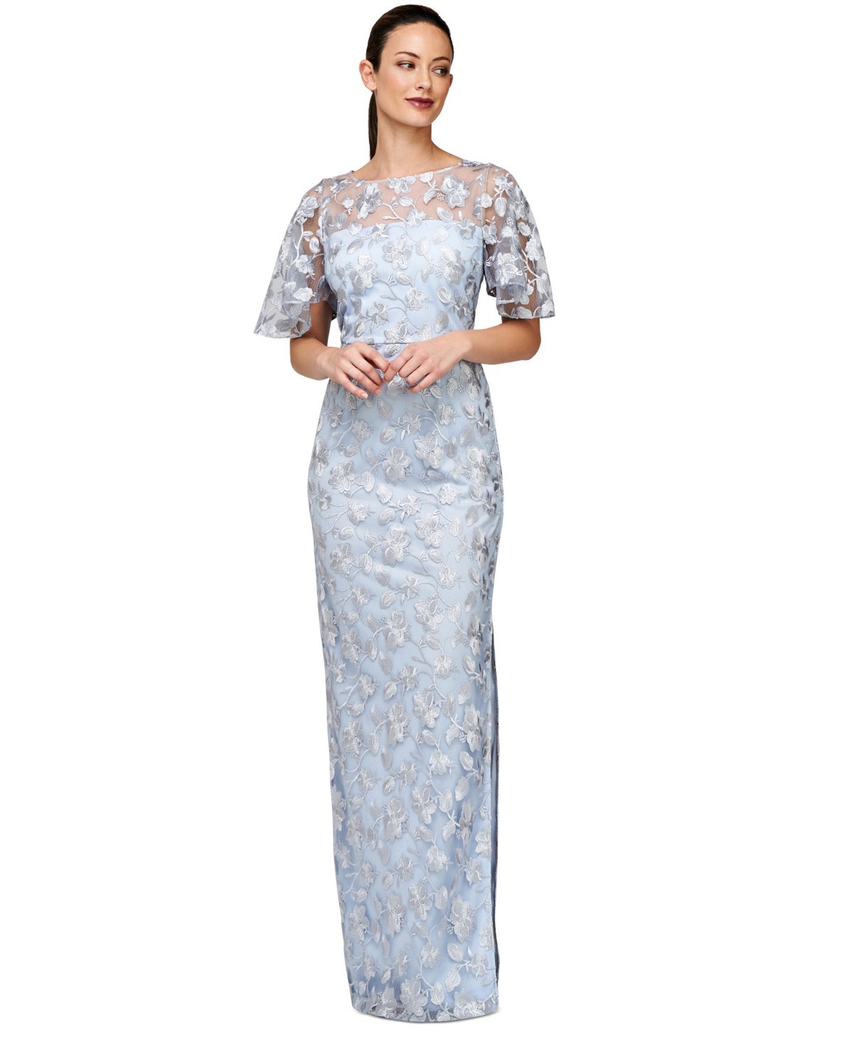 JS Collections Women\'s Brooke Embroidered Column Gown Light Blue Size 12