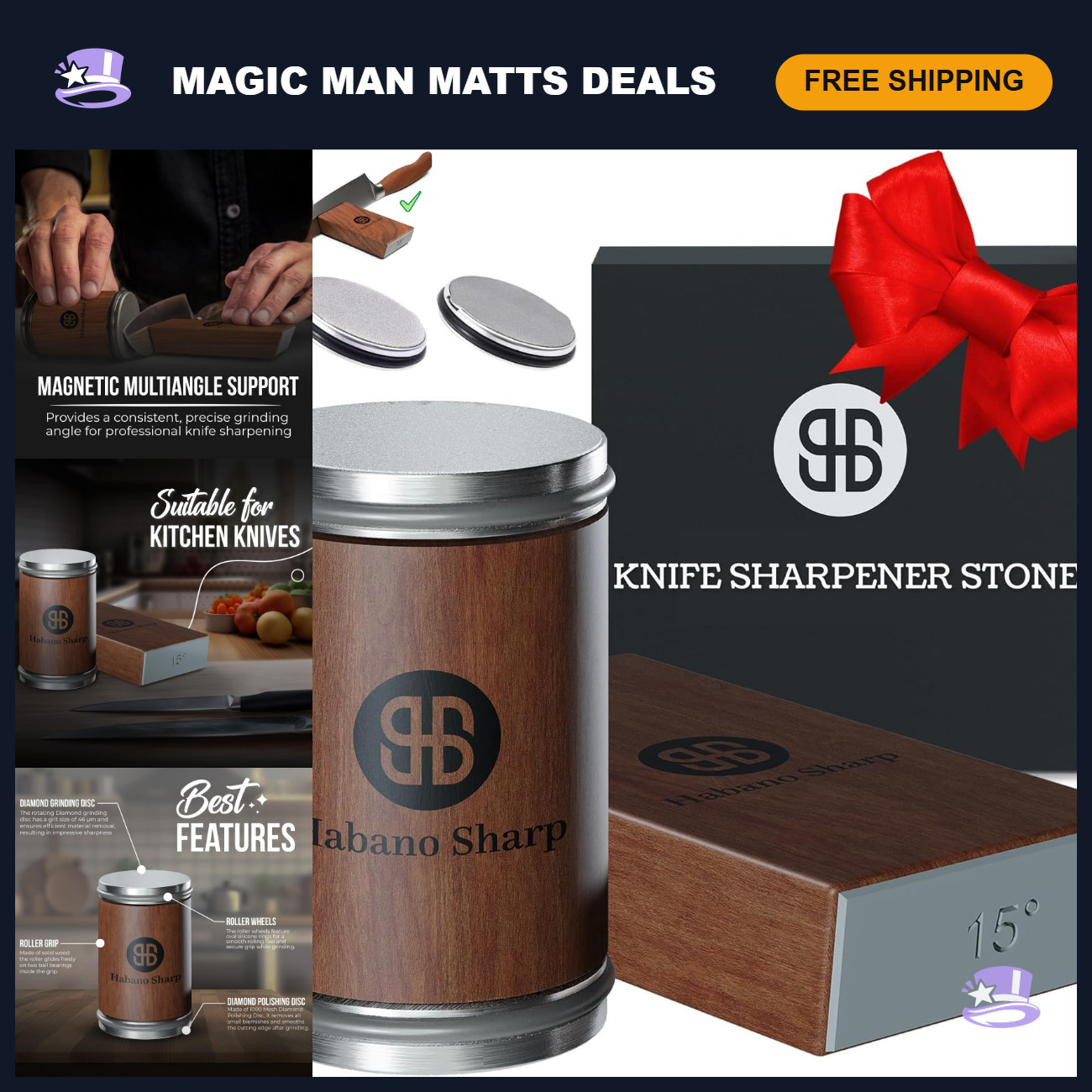 Knife Sharpener Kit - Diamond Tool for All Steel Hardness, 15° & 20° Angle Suppo