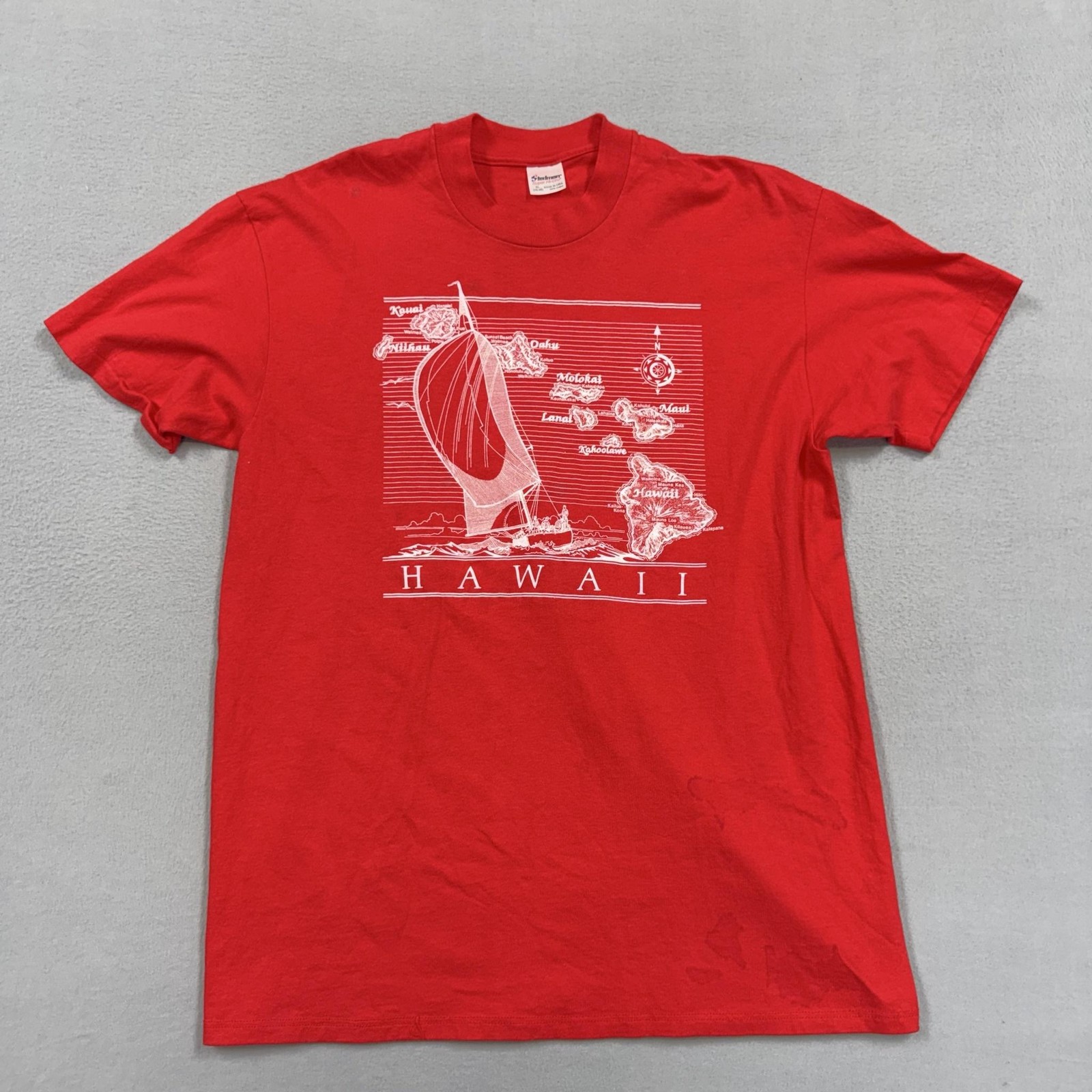 Vintage Stedman Hawaii Shirt Mens XL Red Map Sailboat Graphic Tourist Tee