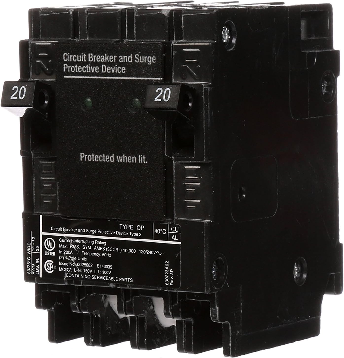 Siemens QSA2020SPD Whole House Surge Protection W/ Two 20-Amp Circuit Breakers Siemens QSA2020SPD Whole House Surge Protection W/ Two 20-Amp Circuit Breakers