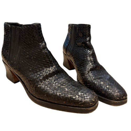Vintage Stephane Kelian Women\'s Woven Leather Boots Size 8 Black Minimalist