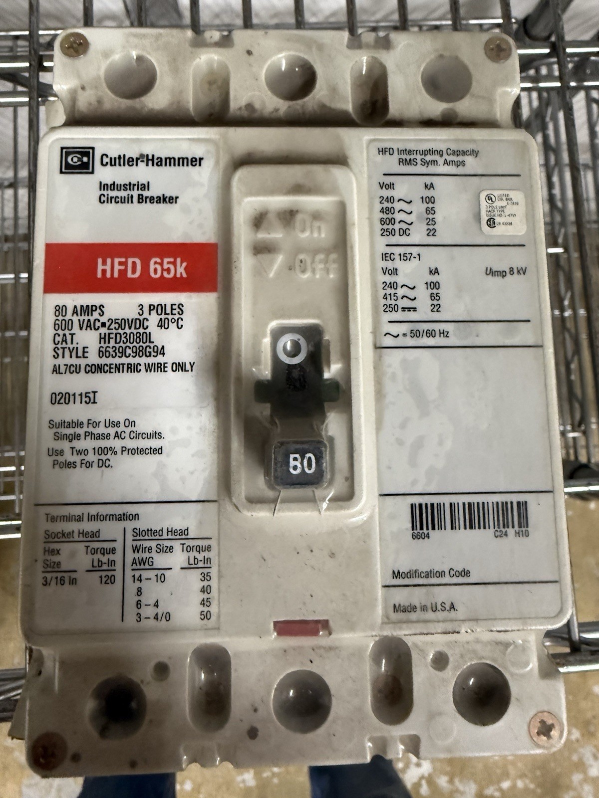 Eaton-Cutler Hammer-Westinghouse-CH HFD3080L 80A 