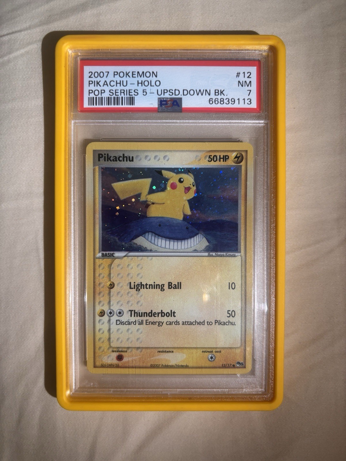 POKEMON PIKACHU 2007 POP SERIES 5 #12 P5-INVERTED BACK HOLO PSA 7