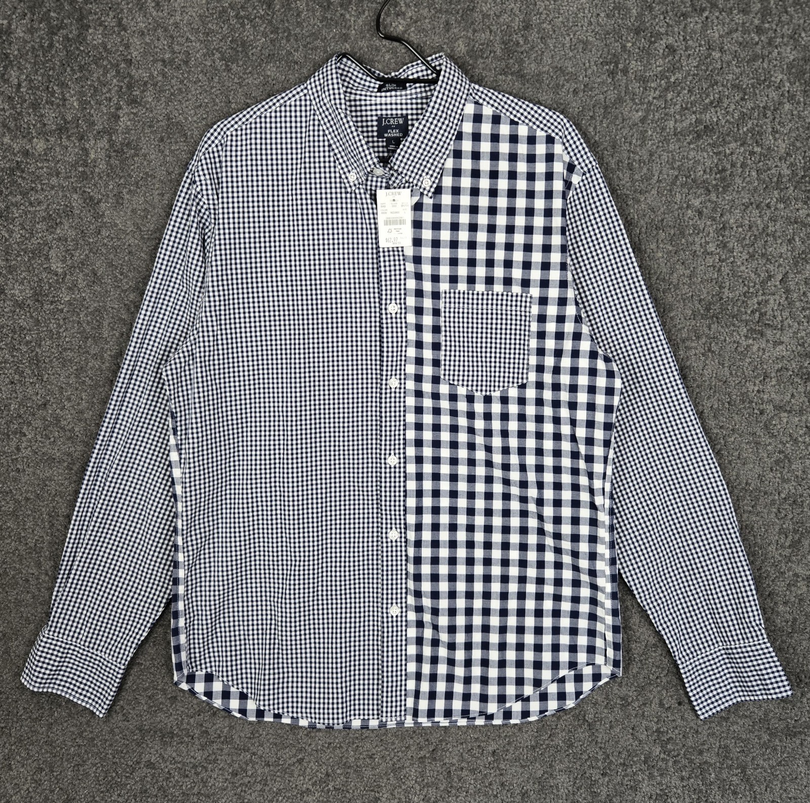J Crew Shirt Men\'s Large Slim Blue White Mixed Gingham Plaid Button Down NEW NWT J Crew Shirt Men\'s Large Slim Blue White Mixed Gingham Plaid Button Down NEW NWT