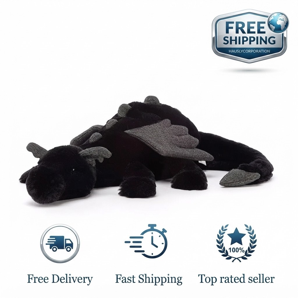 NEW Jellycat Onyx Dragon Plush – Black - RETIRED RARE 27inch - New