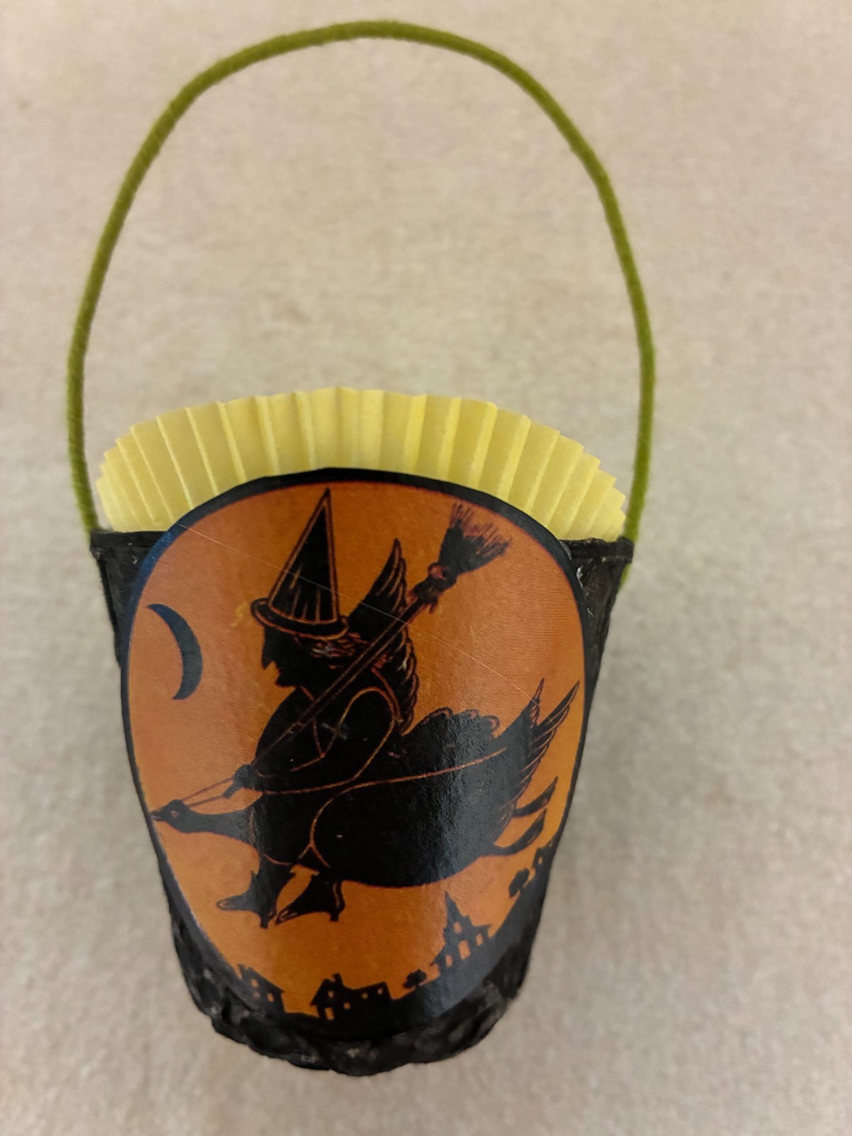 Vintage Look HALLOWEEN Ornament--Nut Cup, Pulp, Flying Witch, Handmade Vintage Look HALLOWEEN Ornament--Nut Cup, Pulp, Flying Witch, Handmade