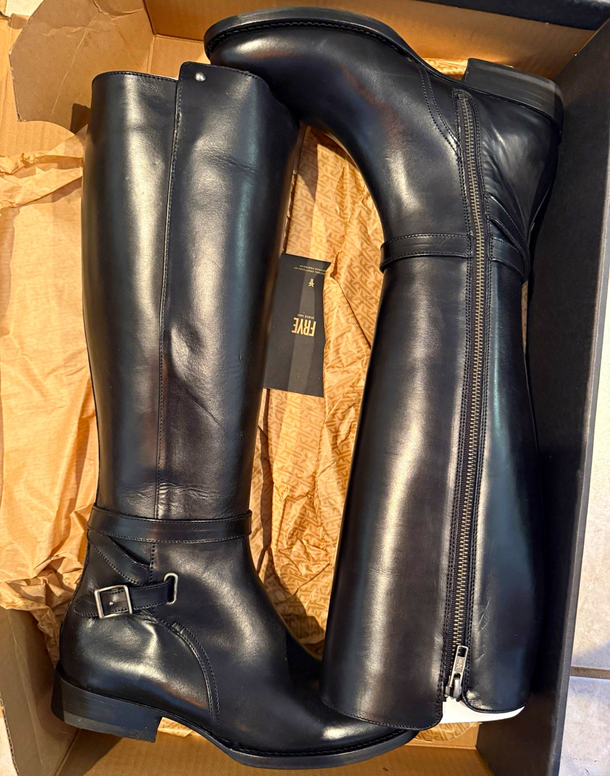 FRYE Jordan Strap Tall Riding Boots Black Leather Women’s US 8 Black - NEW $448