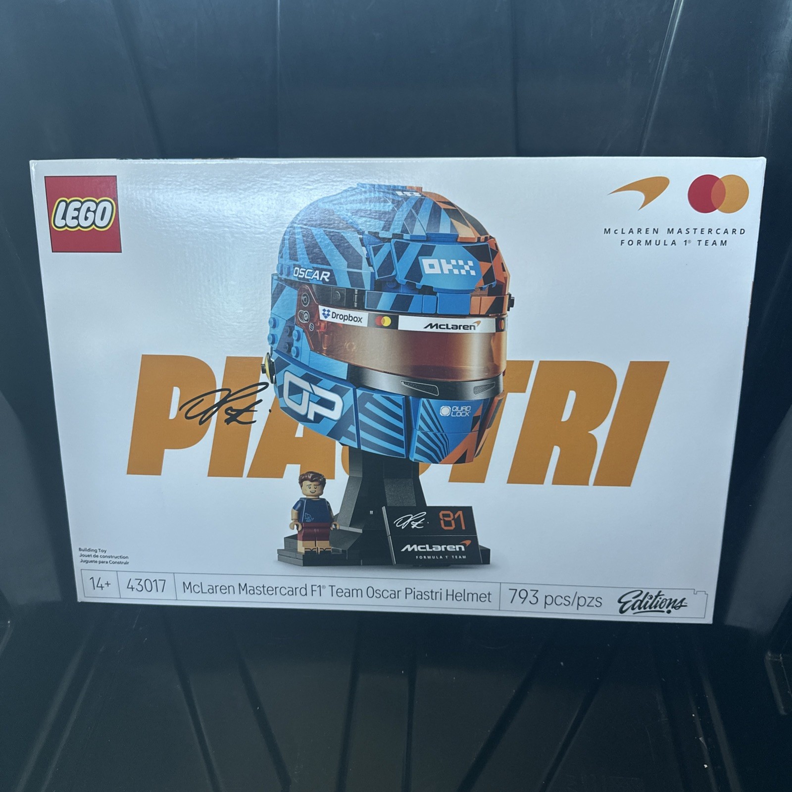 Lego McLaren Mastercard Oscar Piastri Helmet Set 43017 Brand New In Box.