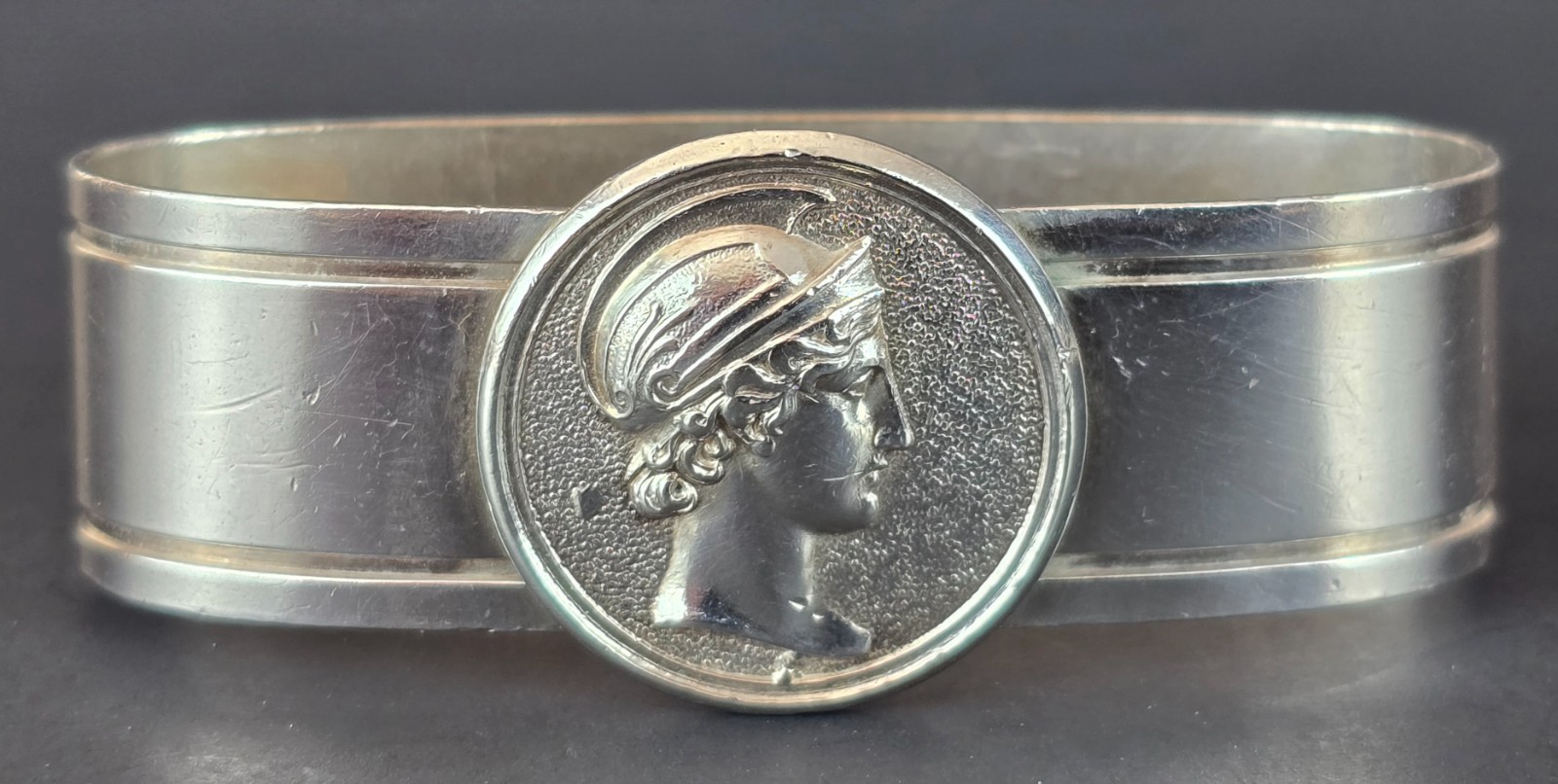 Antique Victorian Coin Silver 900 Medallion Napkin Ring with Engraved Dedication