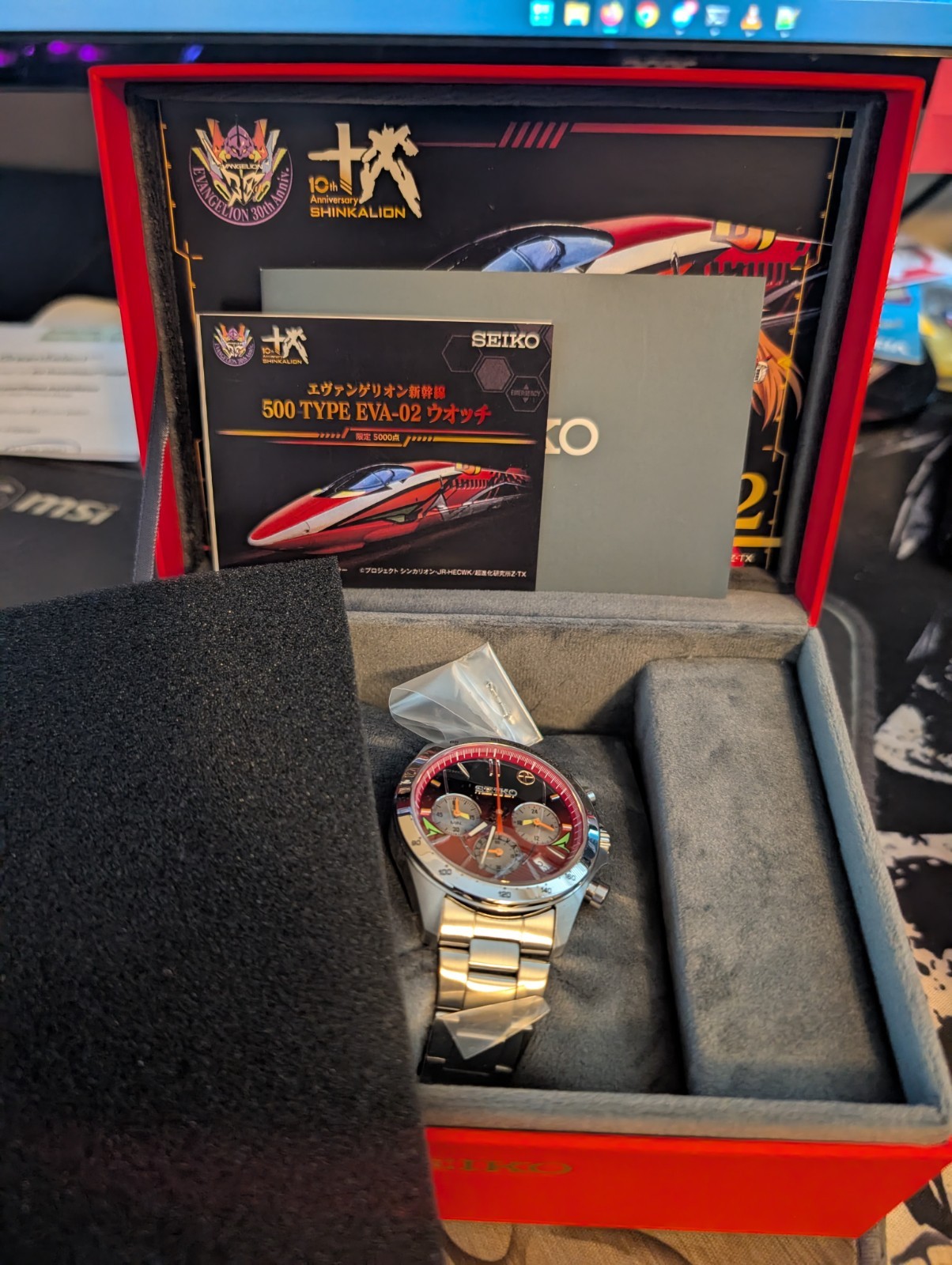 Seiko Evangelion Shinkansen 500 TYPE EVA-02 Watch - limited to 5000 pieces.