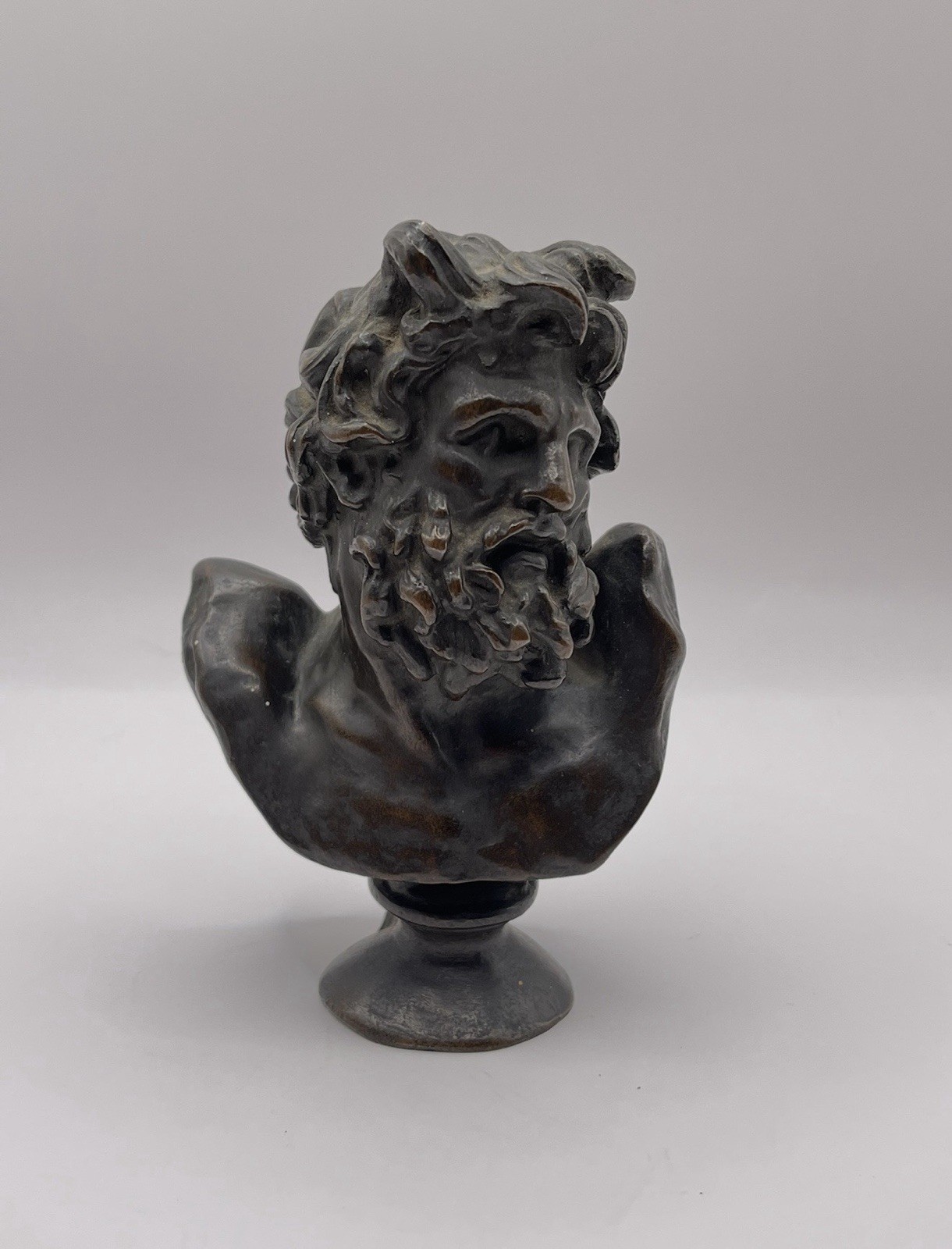 Antique Bronze Bust Of Laicoon Roman Satyr Signed H.B.Co.Ny 5”