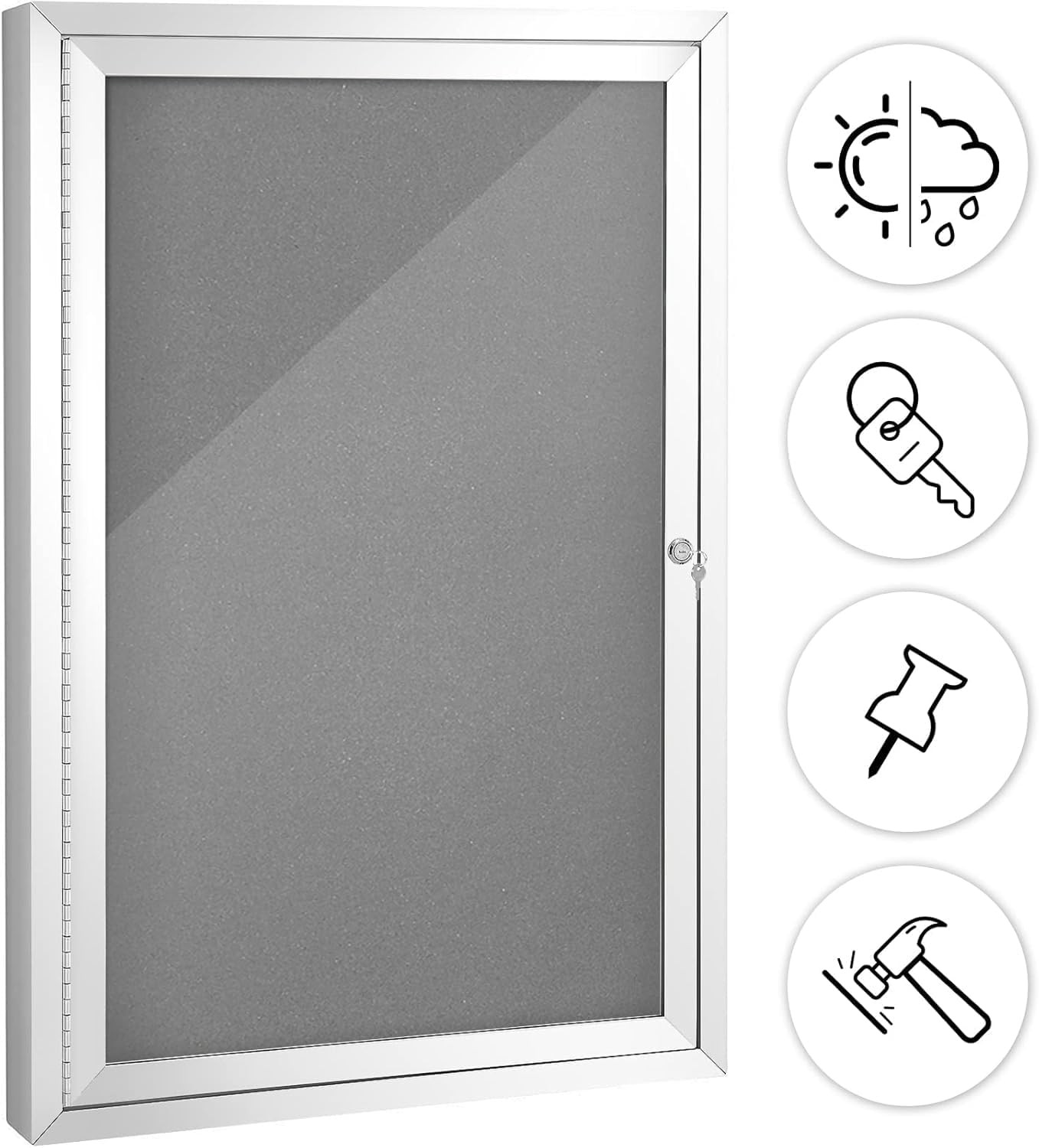 SWANCROWN 28x20 Weather Resistant Wall Mounted Bulletin Board - Grey Felt